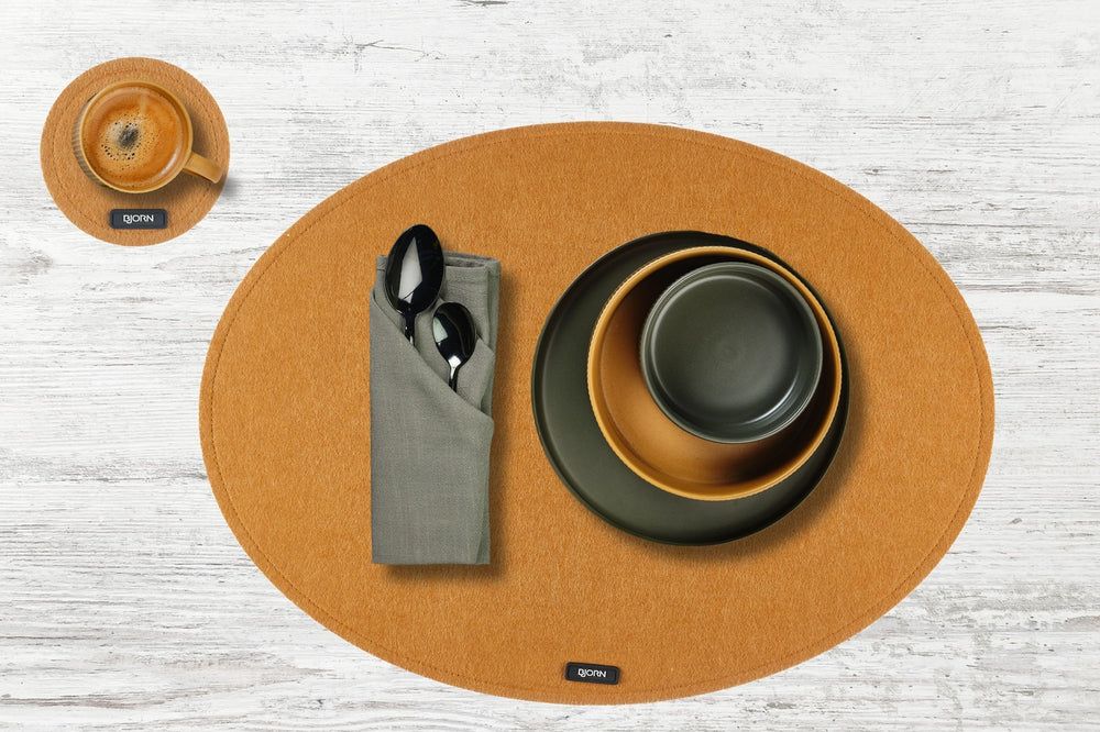 Round coaster - 6 pieces - Brown recycled felt