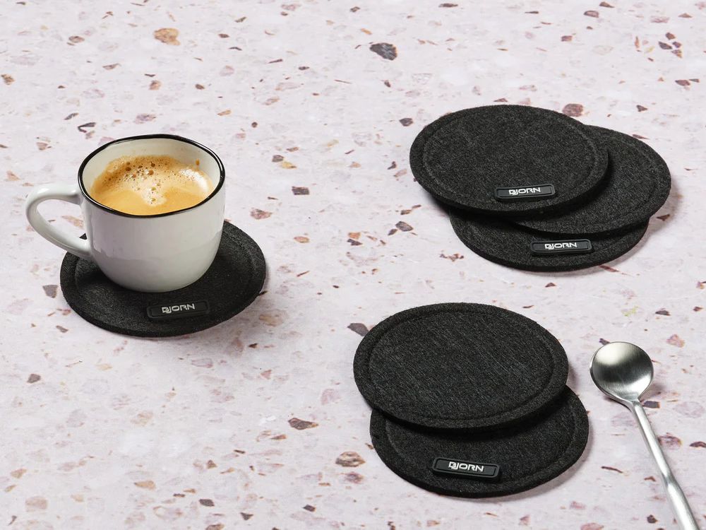 Round coaster - 6 pieces - Black recycled felt
