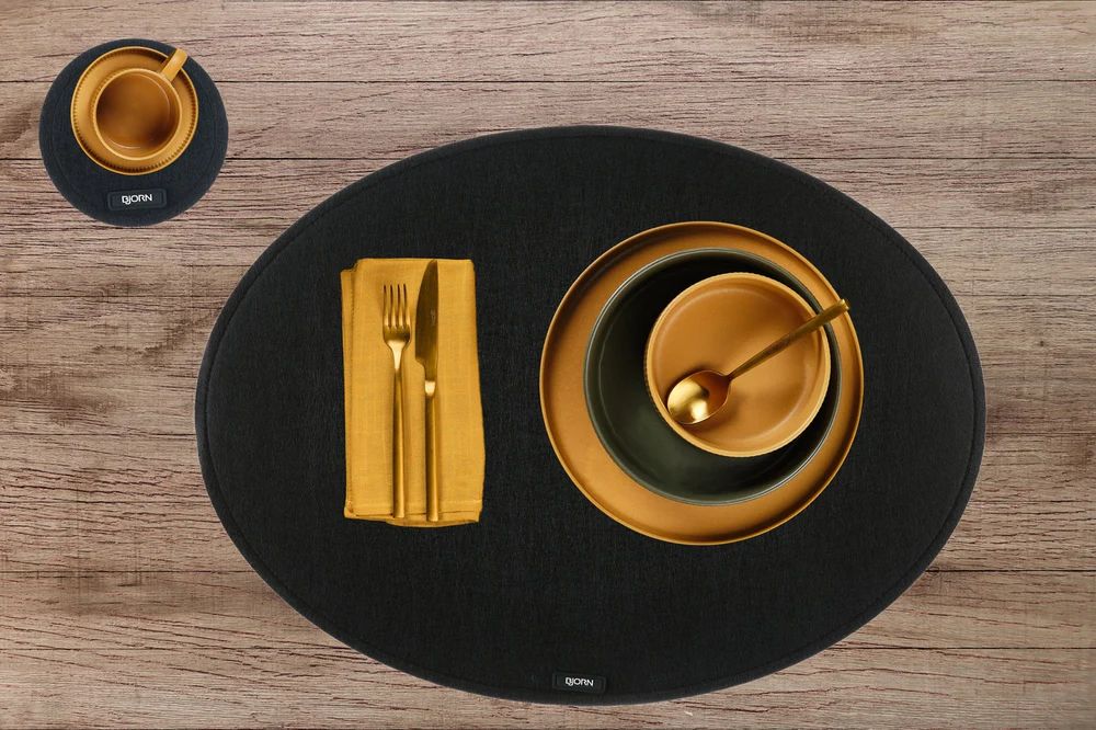 Round coaster - 6 pieces - Black recycled felt