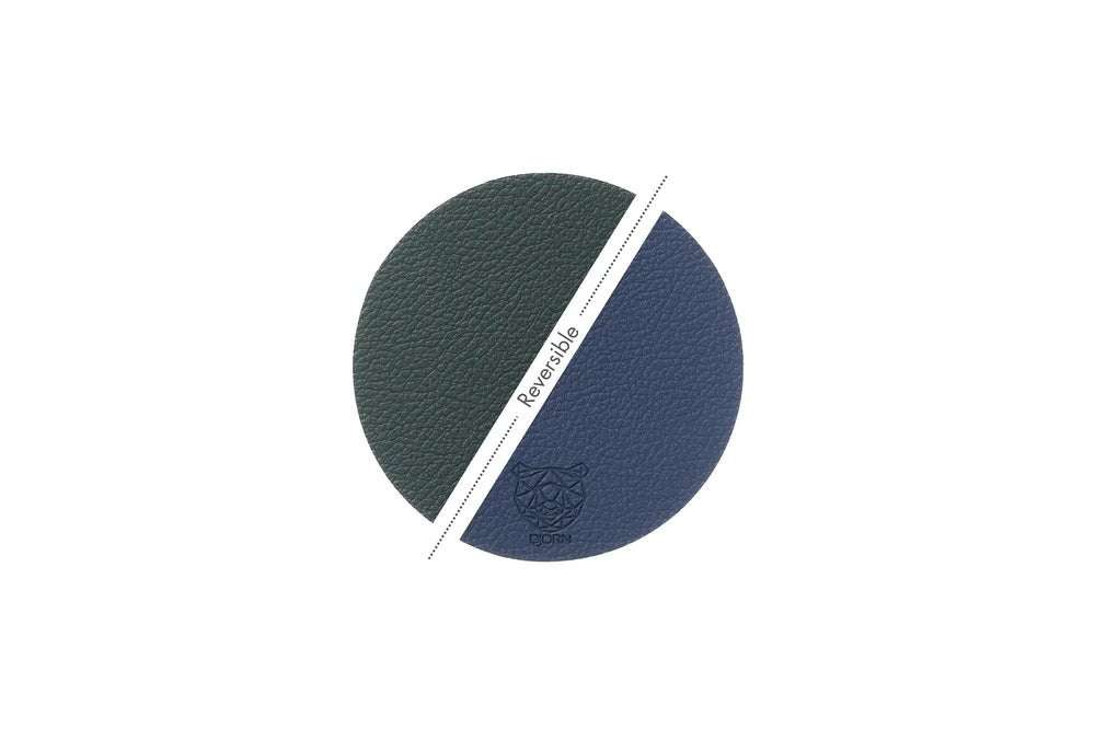 Wendbare Untersetzer "rund" - recyceltes Leder - 6 tlg. - Blau/Grau