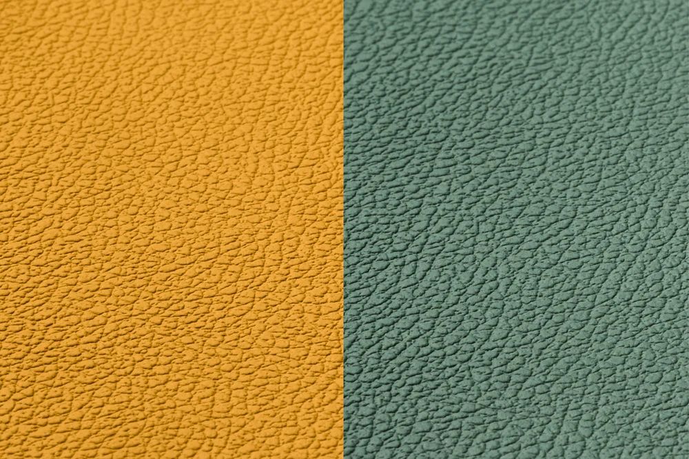 Reversible round coaster - 6 pieces - Mustard yellow and fir green recycled leather