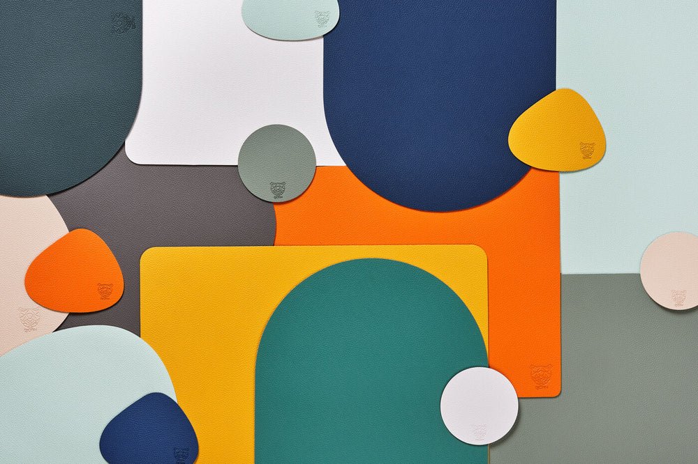 Sottobicchiere rotondo reversibile - 6 pezzi - Pelle riciclata giallo senape e verde abete