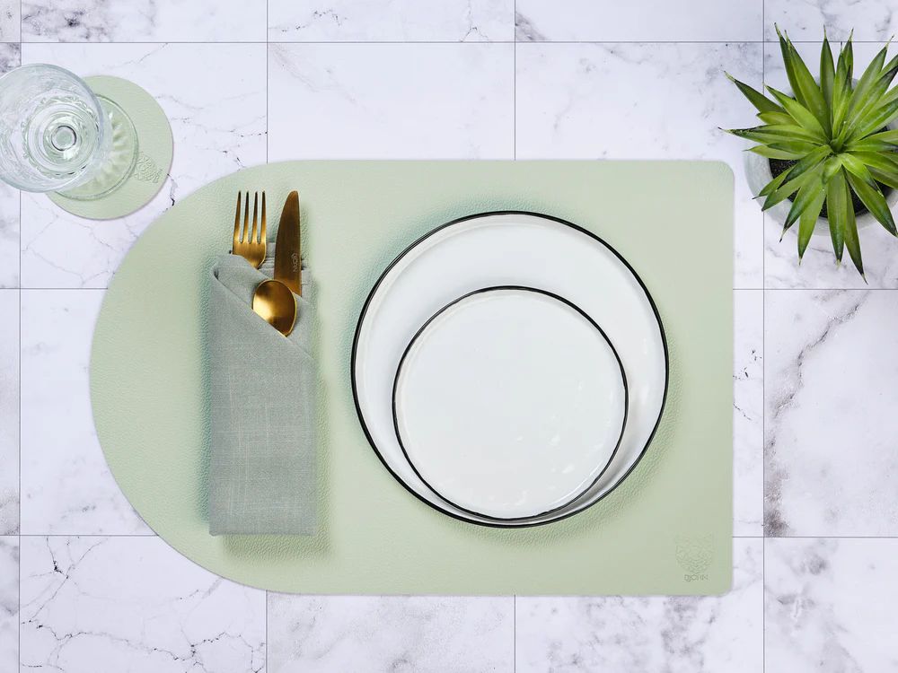 Wendbare Untersetzer "rund" - recyceltes Leder - 6 tlg. - Rosa/Grün