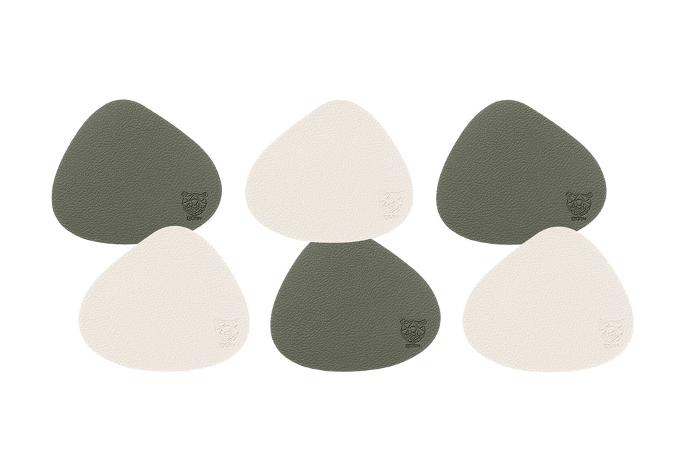Wendbare Untersetzer "stone" - recyceltes Leder - 6 tlg. - Creme/Grün