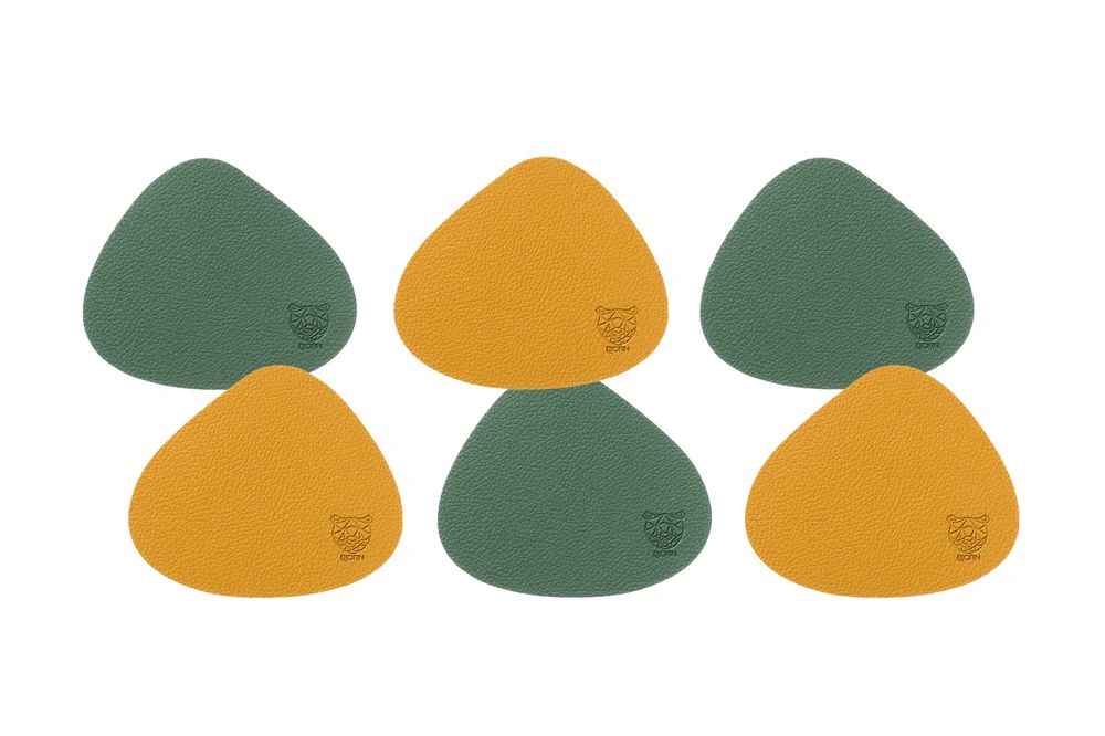 Wendbare Untersetzer "stone" - recyceltes Leder - 6 tlg. - Gelb/Grün