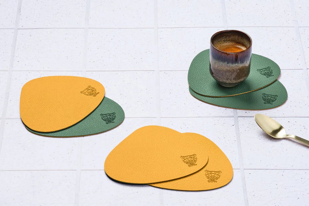 Wendbare Untersetzer "stone" - recyceltes Leder - 6 tlg. - Gelb/Grün