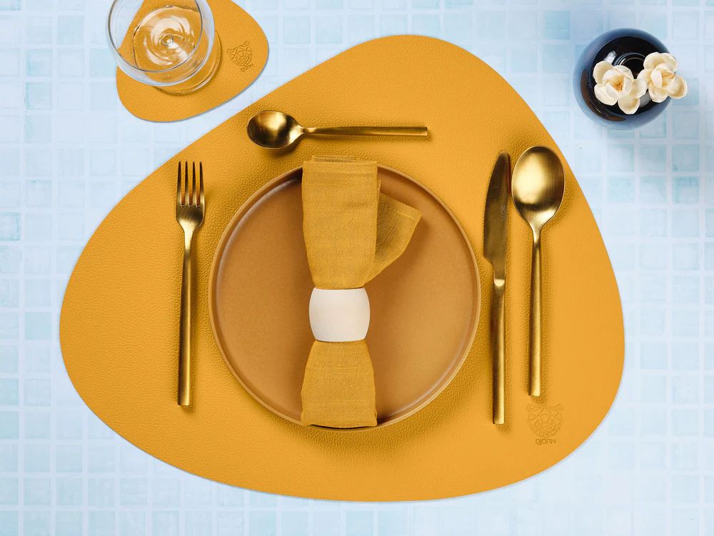 Wendbare Untersetzer "stone" - recyceltes Leder - 6 tlg. - Gelb/Grün