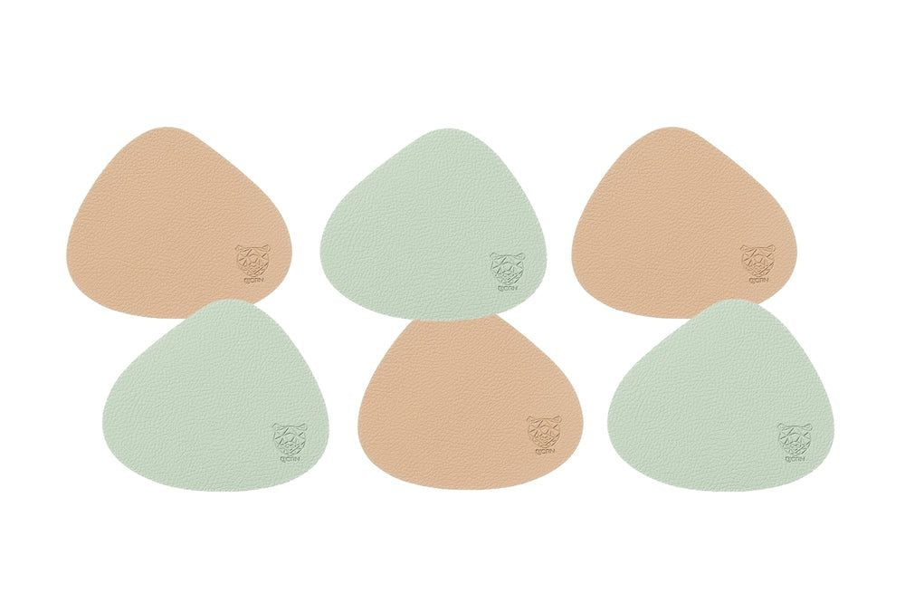 Wendbare Untersetzer "stone" - recyceltes Leder - 6 tlg. - Rosa/Grün