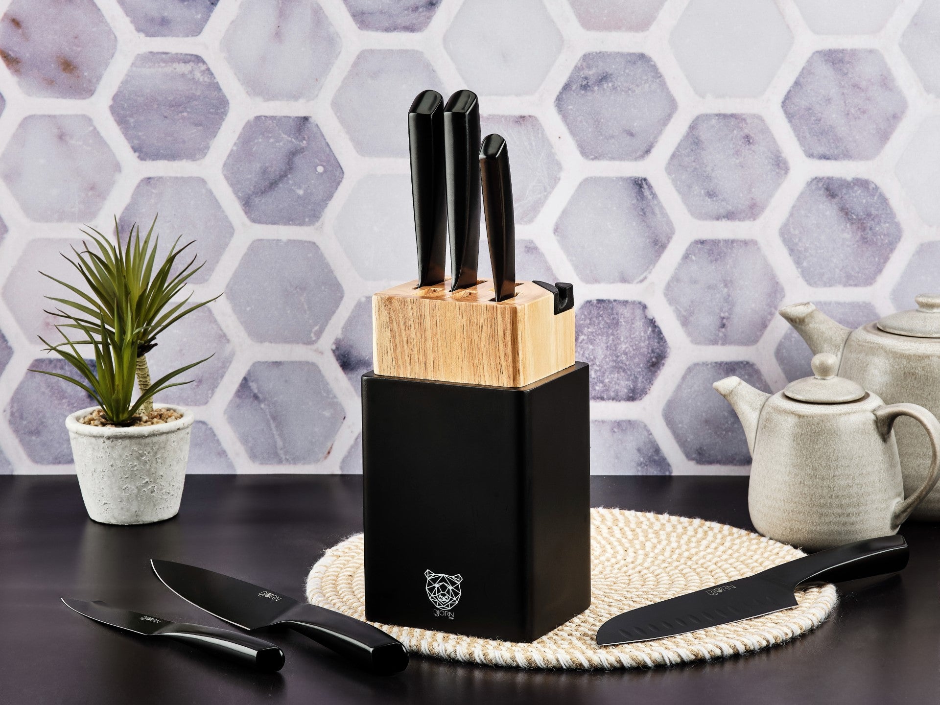 Küchenmesserblock-Set JENSEN PORVOO - 8 tlg. - Schwarz