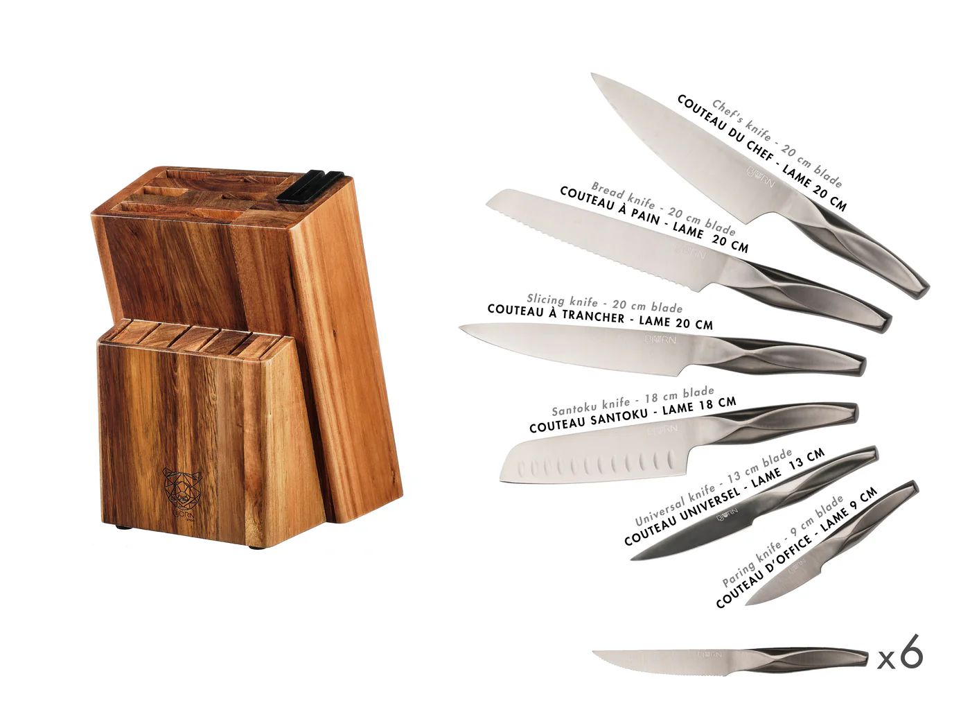 Küchenmesserblock LARUS LOVIISA - 14 tlg. - Braun,Grau