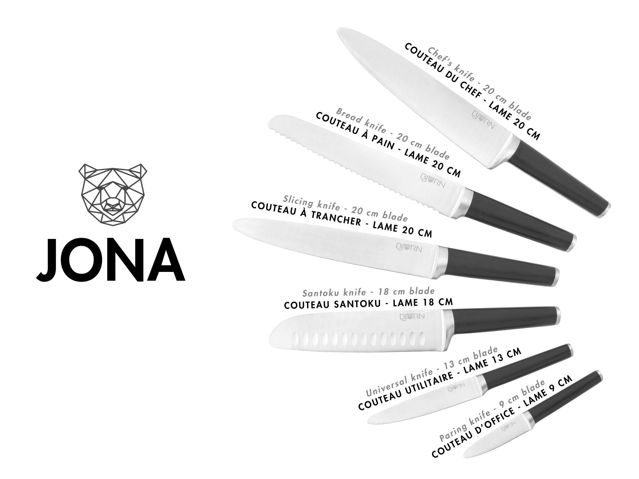 Küchenmesser-Set JONA - 6 tlg. - Braun