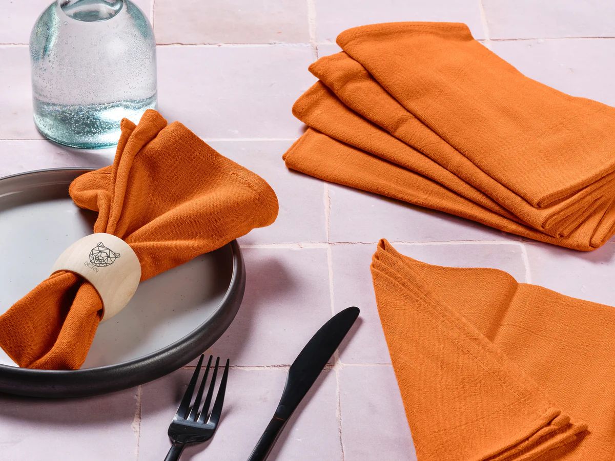 Napkin - 6 pieces - Orange linen and cotton