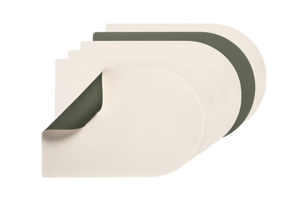 Wendbares Tischset "arcus" - recyceltes Leder - 6 tlg. - Creme/Grün