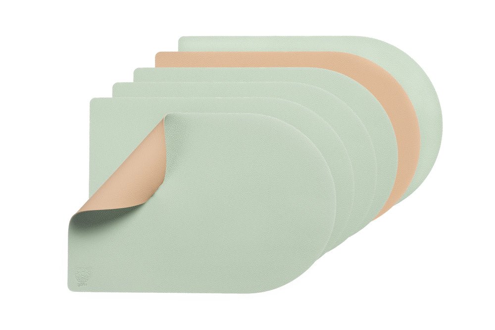 Tovaglietta rettangolare reversibile - 6 pezzi - Pelle riciclata rosa pallido e verde pallido