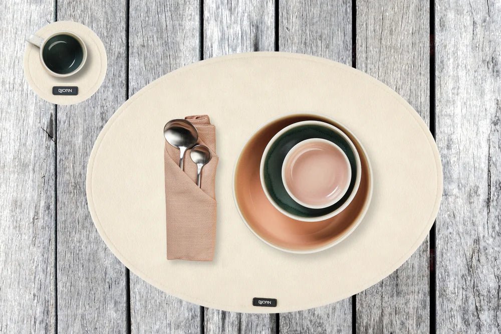 Tovaglietta ovale - 6 pezzi - Feltro riciclato beige