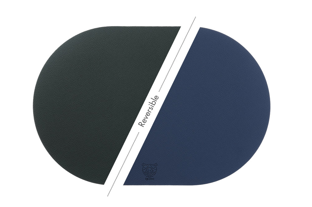 Wendbares Tischset "oval" - recyceltes Leder - 6 tlg. - Blau/Grau