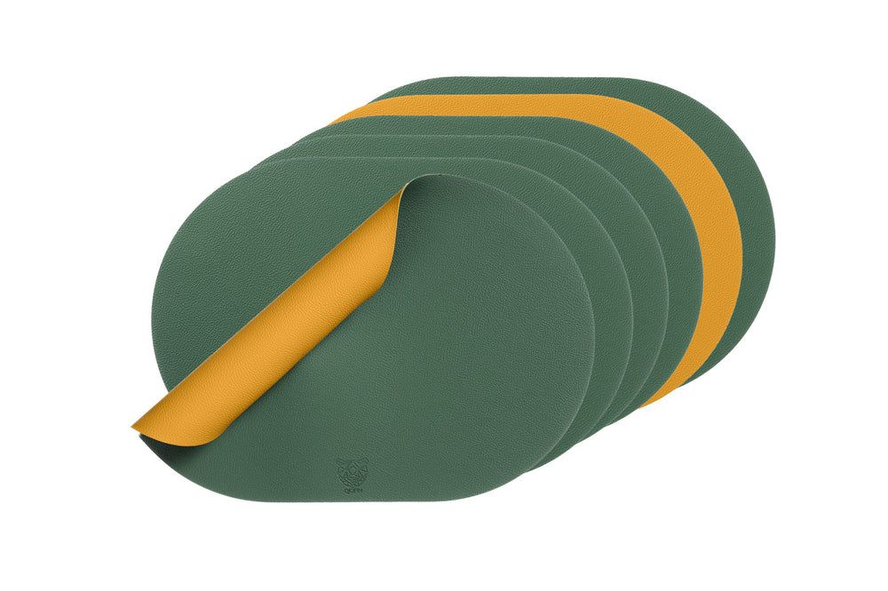 Wendbares Tischset "oval" - recyceltes Leder - 6 tlg. - Gelb/Grün