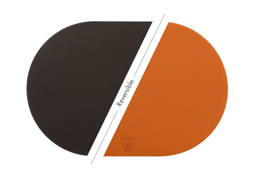 Wendbares Tischset "oval" - recyceltes Leder - 6 tlg. - Orange/Braun