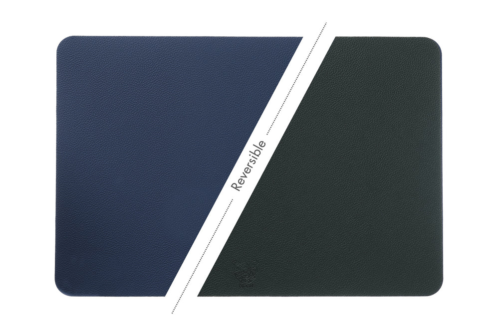 Tovaglietta rettangolare reversibile - 6 pezzi - Pelle riciclata blu notte e grigio antracite