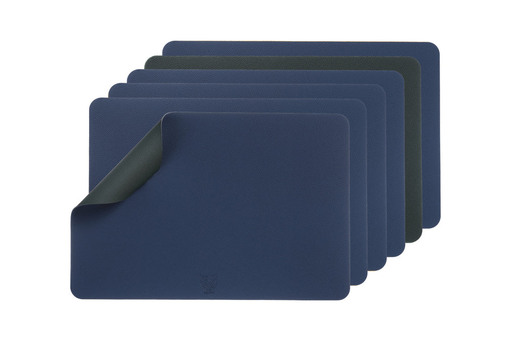 Reversible rectangular placemat - 6 pieces - Midnight blue and anthracite gray recycled leather