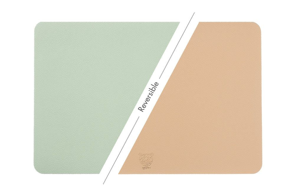 Wendbares Tischset "rechteckig" - recyceltes Leder - 6 tlg. - Rosa/Grün