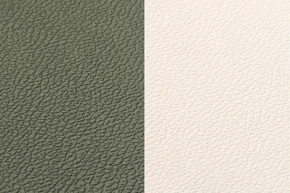 Set de table curve réversible - 6 pièces - Cuir recyclé blanc crème et vert de gris