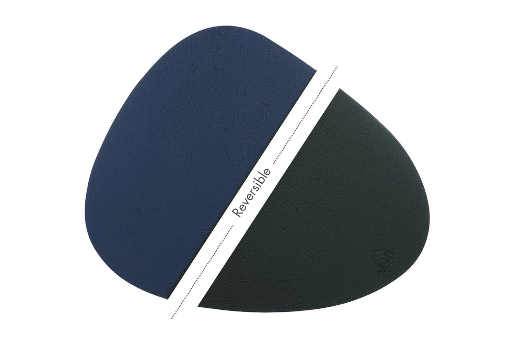 Wendbares Tischset "stone" - recyceltes Leder - 6 tlg. - Blau/Grau