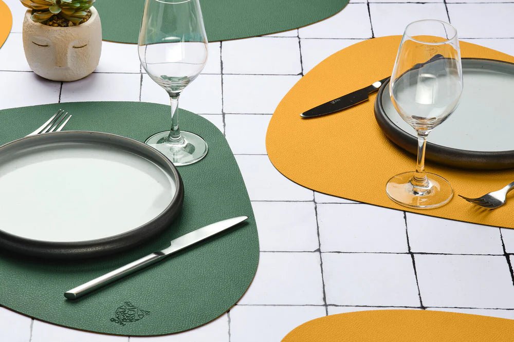 Wendbares Tischset "stone" - recyceltes Leder - 6 tlg. - Gelb,Grün