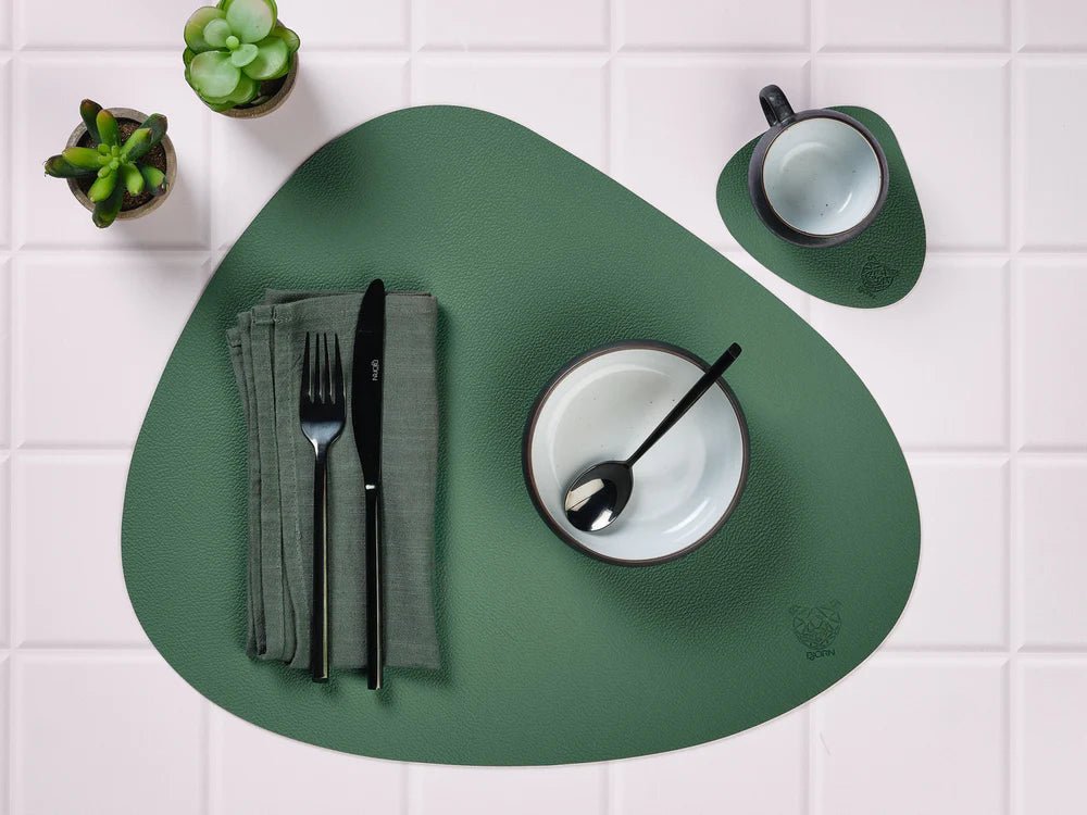 Wendbares Tischset "stone" - recyceltes Leder - 6 tlg. - Gelb,Grün