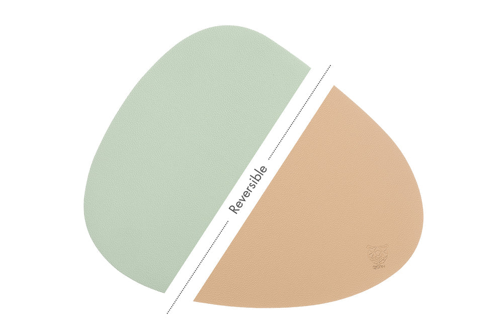 Reversible curve placemat - 6 pieces - Pale pink and pale green recycled leather