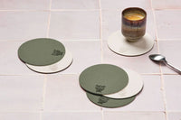 Wendbare Untersetzer "rund" - recyceltes Leder - 6 tlg. - Creme/Grün