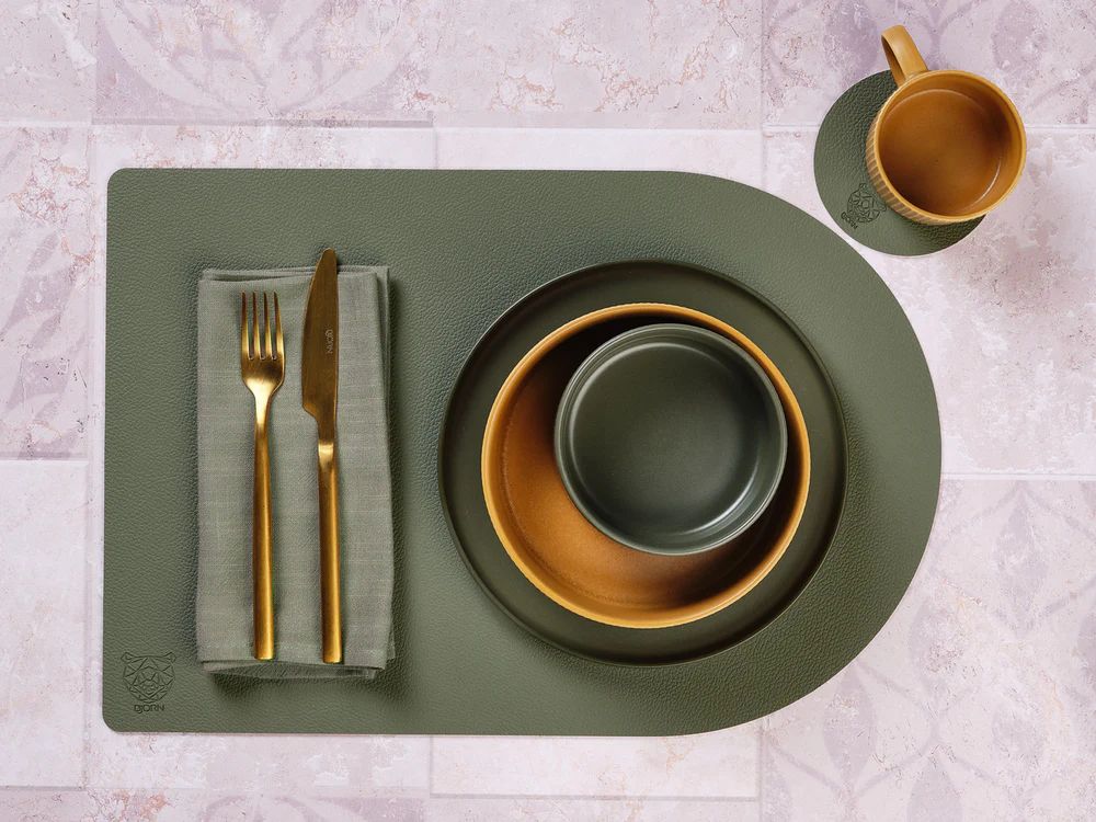 Wendbare Untersetzer "rund" - recyceltes Leder - 6 tlg. - Creme/Grün