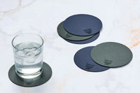 Reversible round coaster - 6 pieces - Midnight blue and anthracite gray recycled leather