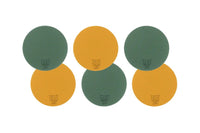Reversible round coaster - 6 pieces - Mustard yellow and fir green recycled leather