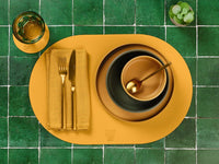 Reversible round coaster - 6 pieces - Mustard yellow and fir green recycled leather