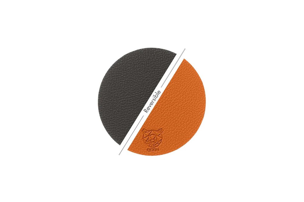 Wendbare Untersetzer "rund" - recyceltes Leder - 6 tlg. - Orange/Braun