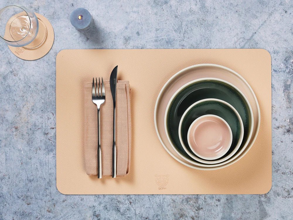 Wendbare Untersetzer "rund" - recyceltes Leder - 6 tlg. - Rosa/Grün