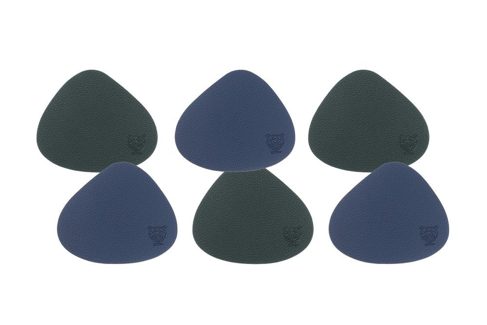 Wendbare Untersetzer "stone" - recyceltes Leder - 6 tlg. - Blau/Grau