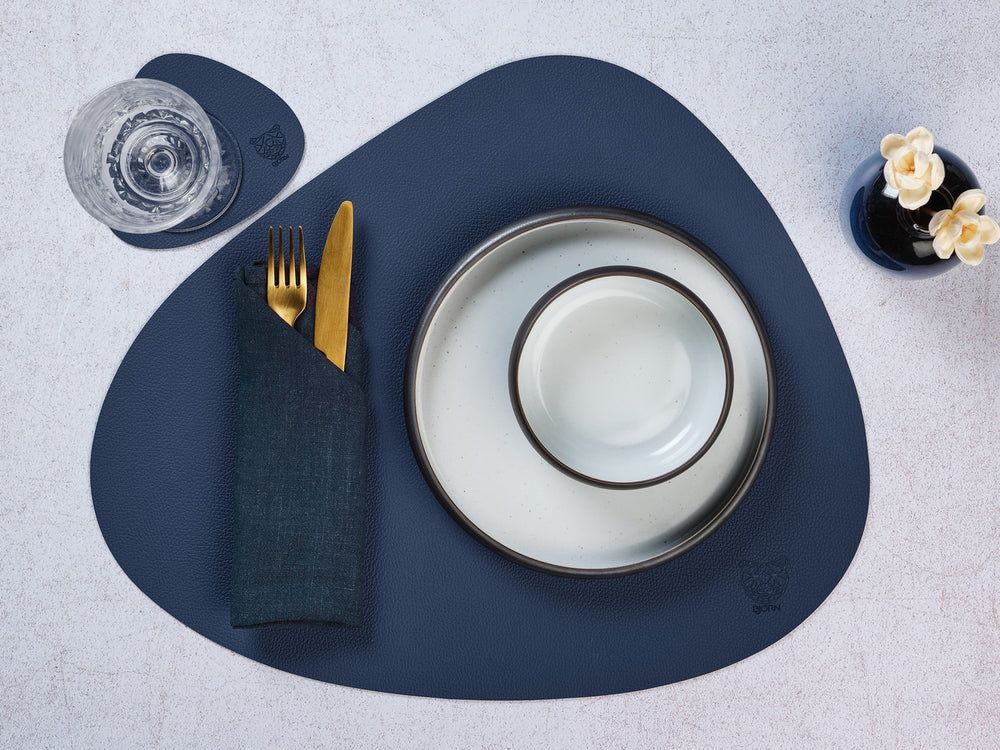 Reversible curve coaster - 6 pieces - Midnight blue and anthracite gray recycled leather