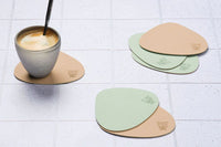 Reversible curve coaster - 6 pieces - Pale pink and pale green recycled leather