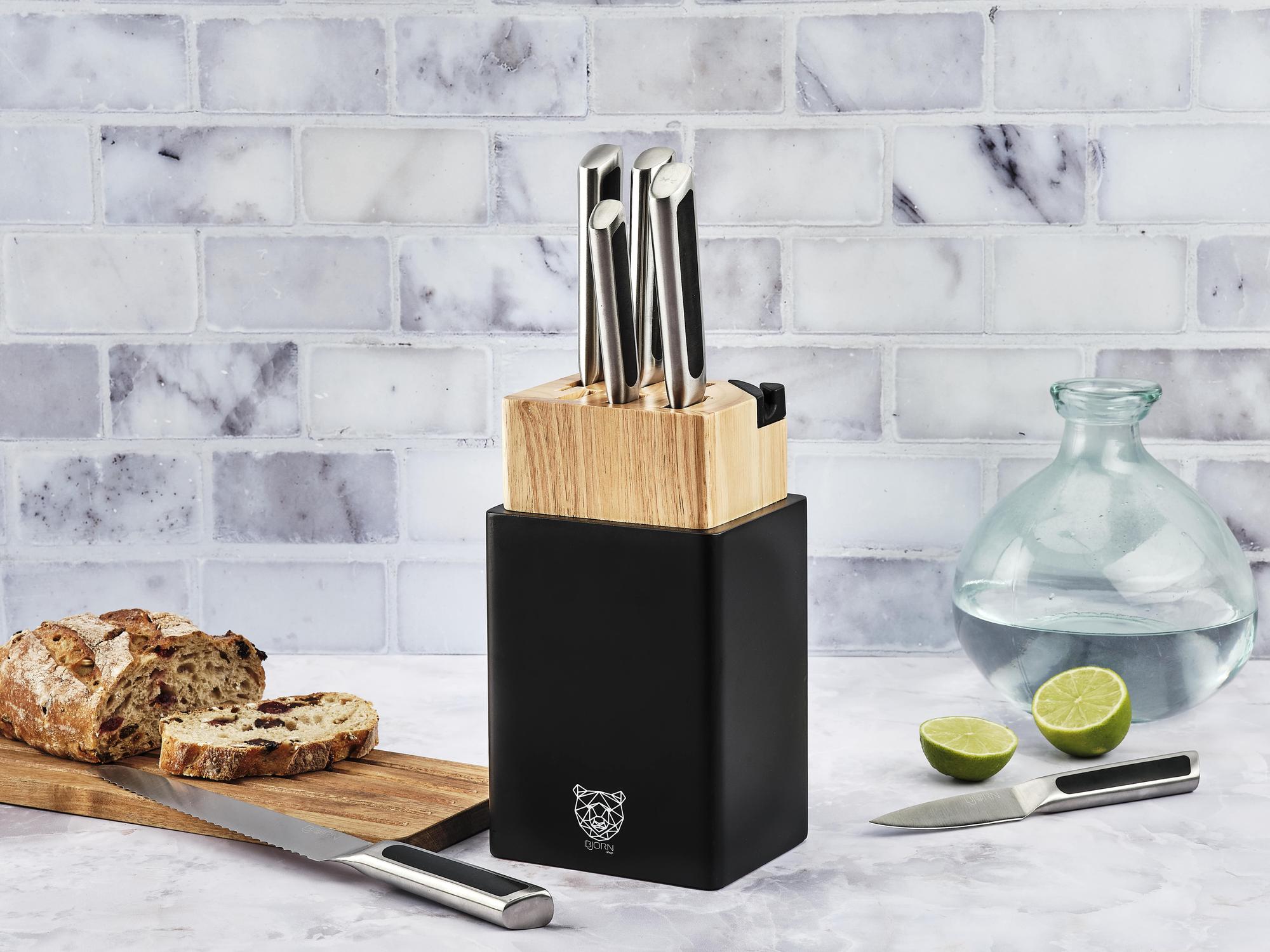 Messerblock mit integriertem Schärfer PORVOO - 2 tlg. - schwarz