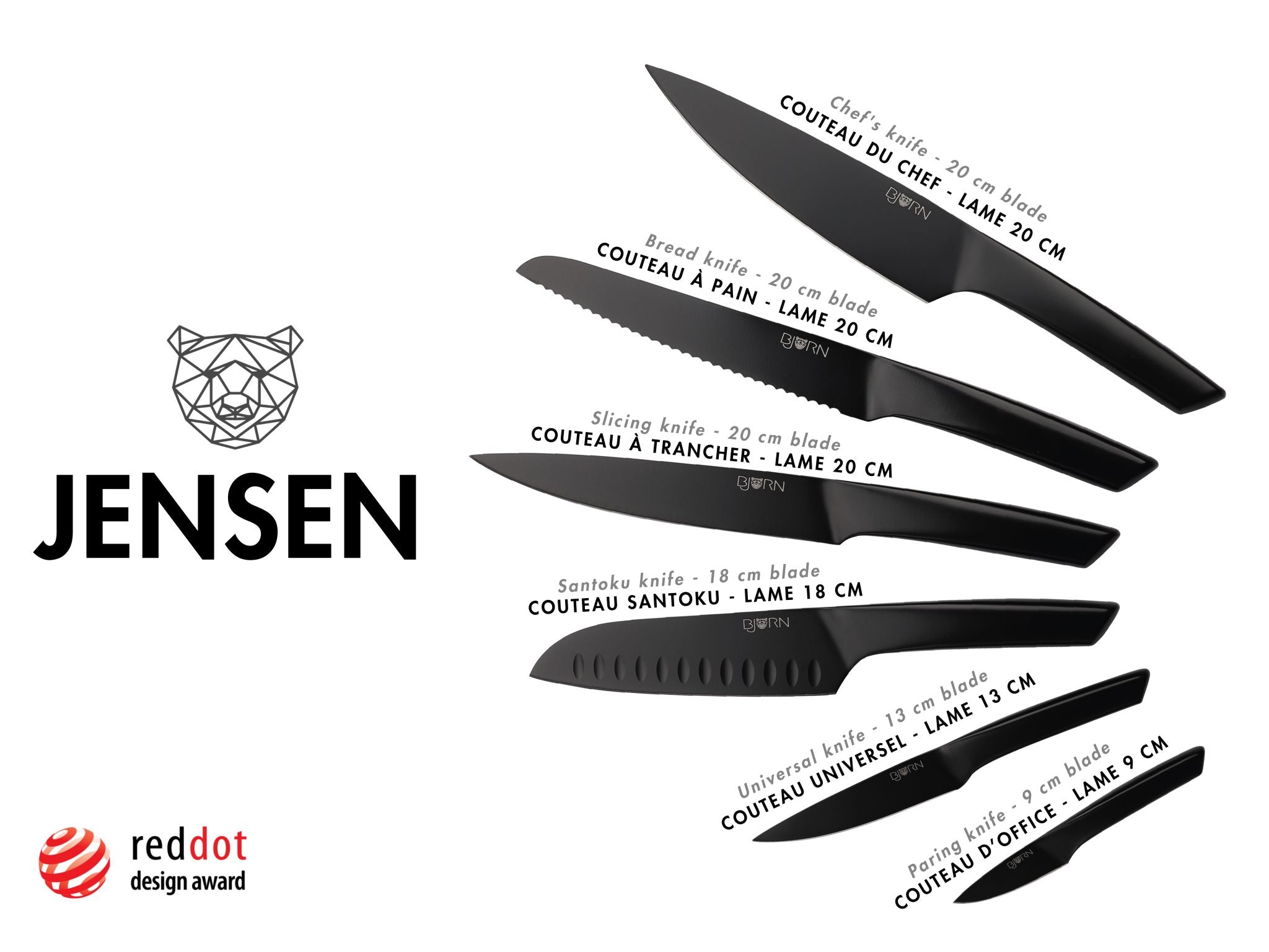 Küchenmesser-Set JENSEN - 6 tlg. - Schwarz