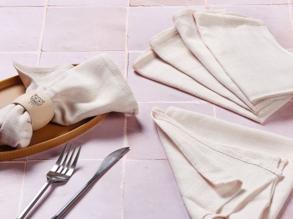 Napkin - 6 pieces - Creamy white linen and cotton