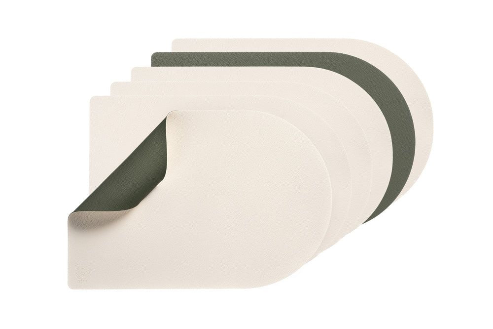 Wendbares Tischset "arcus" - recyceltes Leder - 6 tlg. - Creme/Grün