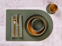 Wendbares Tischset "arcus" - recyceltes Leder - 6 tlg. - Creme/Grün