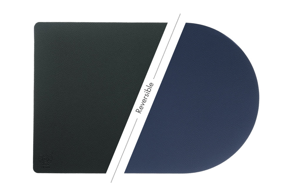 Set de table rectangovale réversible - 6 pièces - Cuir recyclé bleu nuit et gris anthracite