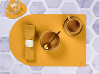 Wendbares Tischset "arcus" - recyceltes Leder - 6 tlg. - Gelb/Grün