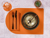 Reversible rectangular placemat - 6 pieces - Orange and chocolate recycled leather