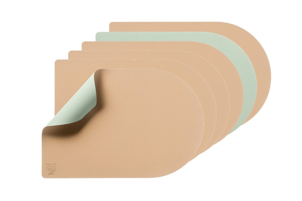 Tovaglietta rettangolare reversibile - 6 pezzi - Pelle riciclata rosa pallido e verde pallido