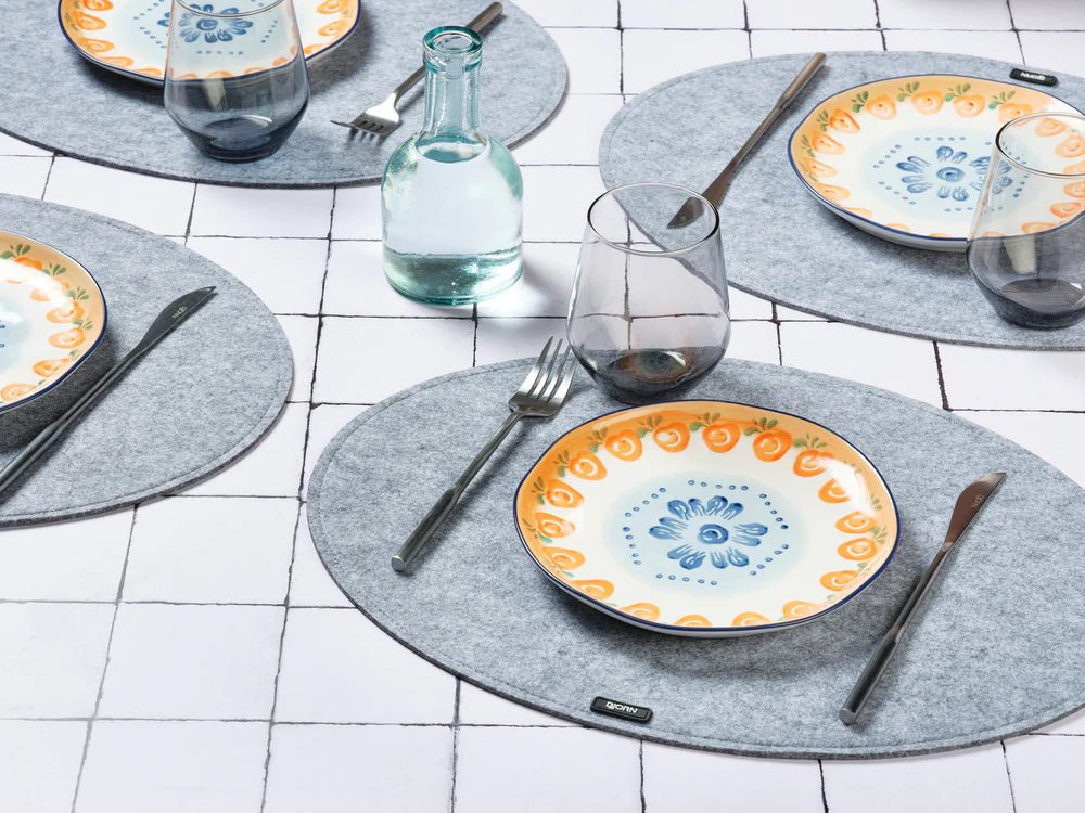 Tischset "oval" - recycelter Filz - 6 tlg. - Grau